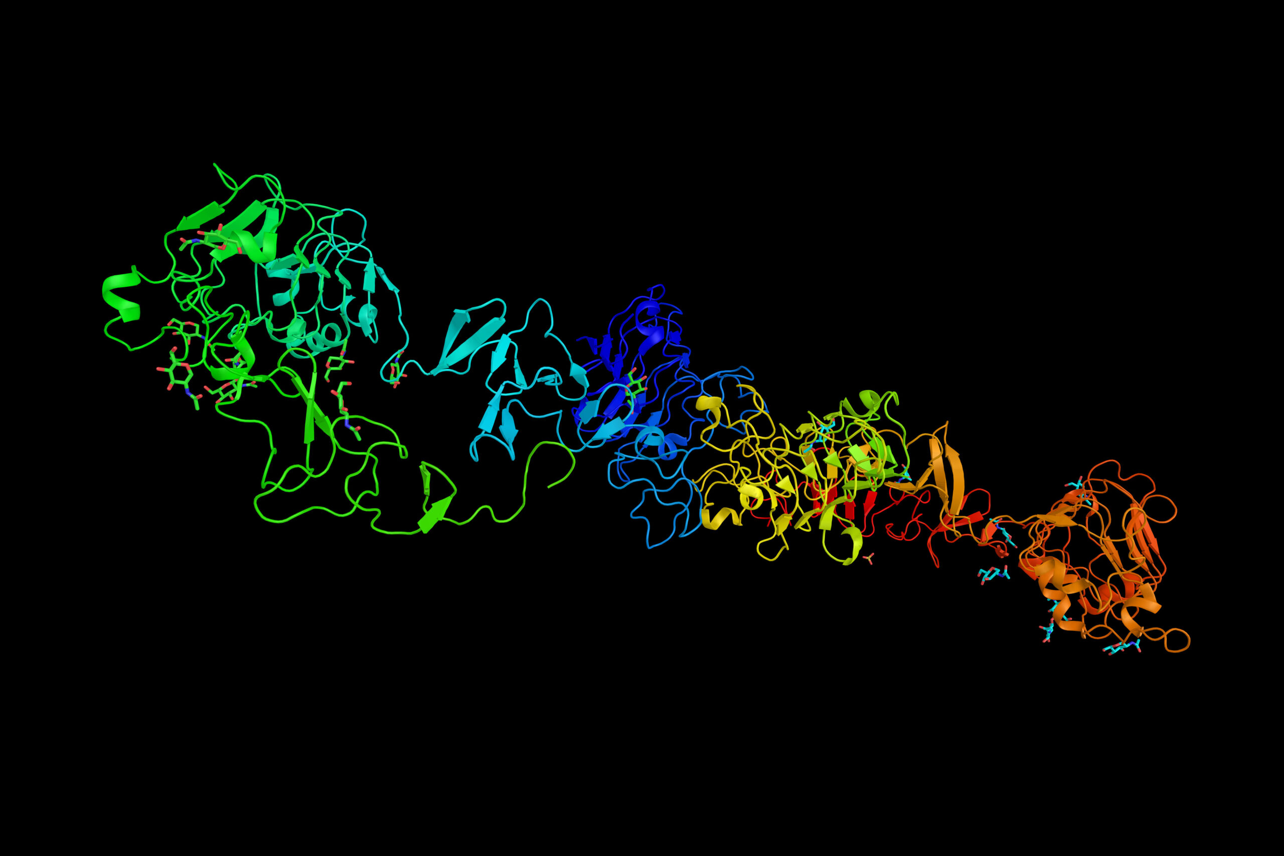 Receptor tyrosine-protein kinase erbB-3, also known as HER3 (human epidermal growth factor receptor 3), a membrane bound protein that in humans is encoded by the ERBB3 gene. 3d rendering.